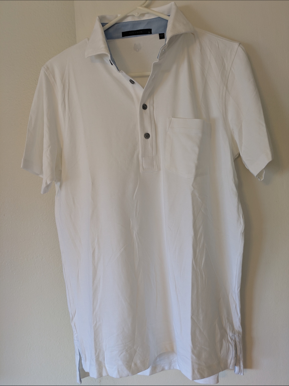 Greyson White Short-Sleeve Polo Shirt with Chest Pocket- Sm (NWOT)